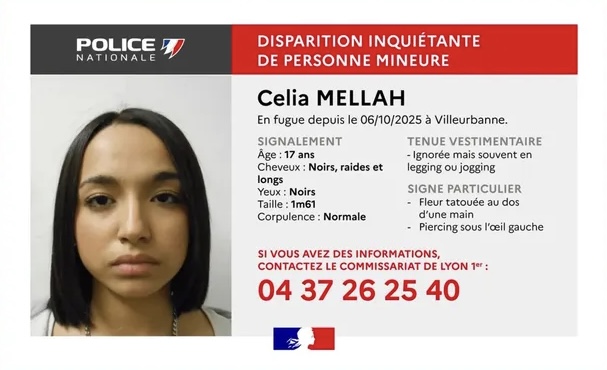 Lire la suite à propos de l’article Lyon : appel à témoins après la disparition de Célia Mellah, 17 ans